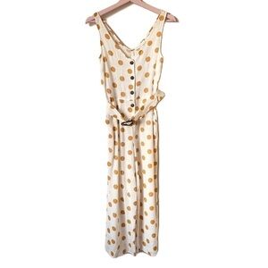 𝅺MONTEAU Ivory Gold Polka Dots Wide Leg Cropped Romper Small NEW